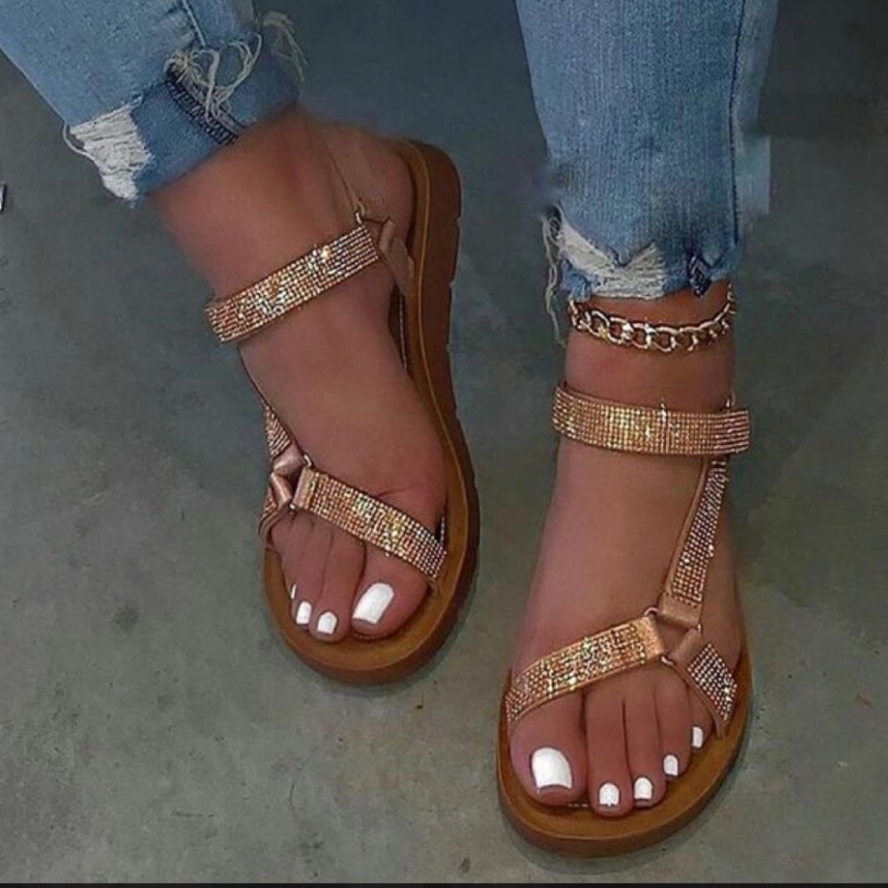 Rosegold strapped up Velcro sandals Amber